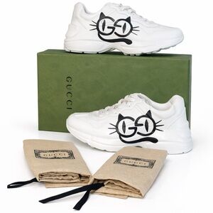NEW Gucci Women White Rhyton Cat Eye Sneakers EU 38.5 RETAIL $930